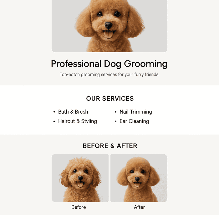 dog-groomer-example-dba Example dog groomer website with booking and services
