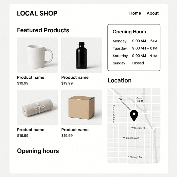 local-shop-example-dba Example local shop website with products and map