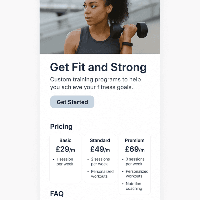 personal-trainer-example-dba Example personal trainer website with pricing and FAQs